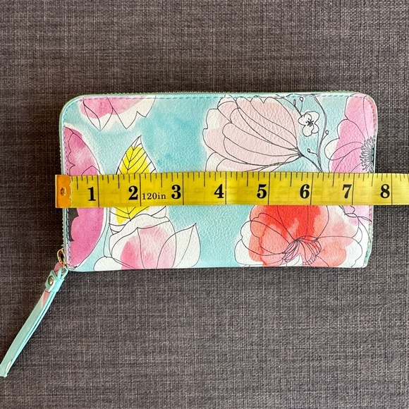 Indigo Floral Zip-Around Wallet Pastel Faux Leather Wristlet - Picture 6 of 8